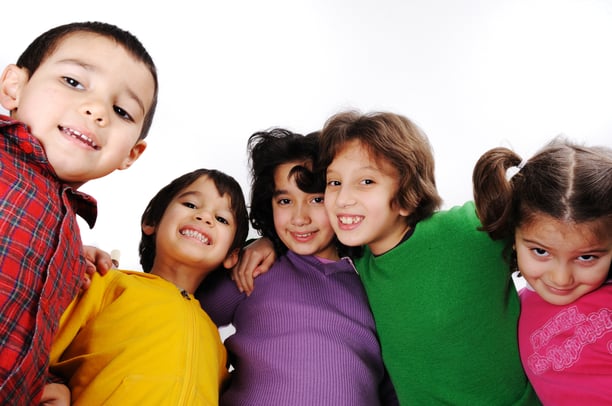 Happy group of children, different colors, smiling-1